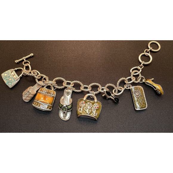 Vintage 8 Charms Bracelet Sunglasses, Enamel Handbags Purses, Shoes Toggle Clasp - Picture 1 of 4